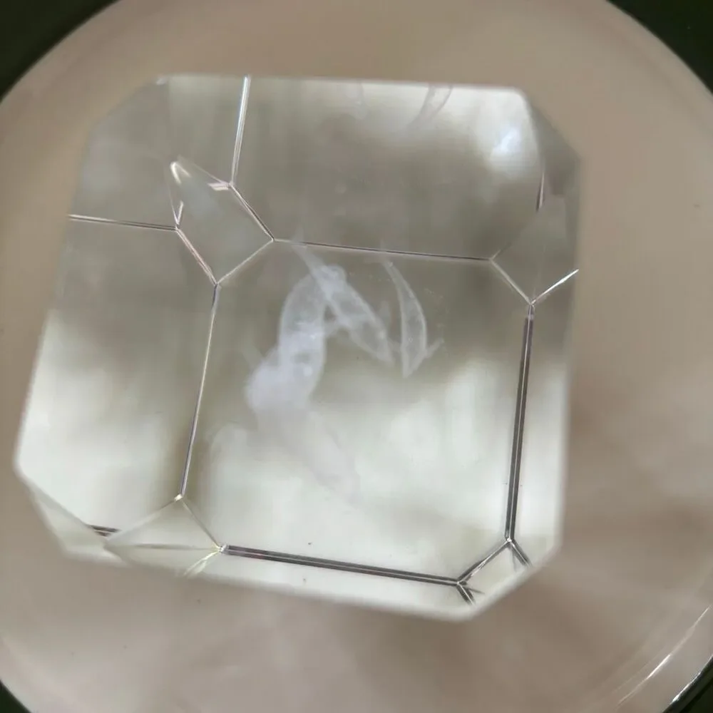Vintage 3D Laser Etched Crystal Glass Paperweight Mermaid Dolphins with Box